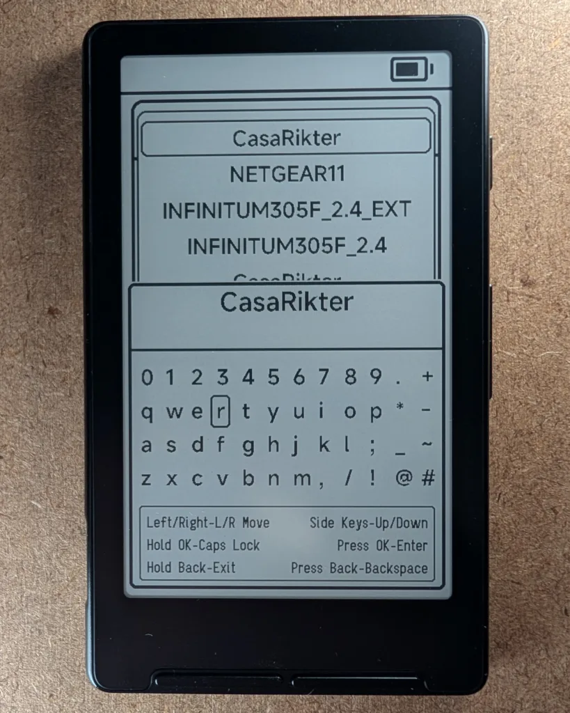 Xteink X4 virtual keyboard