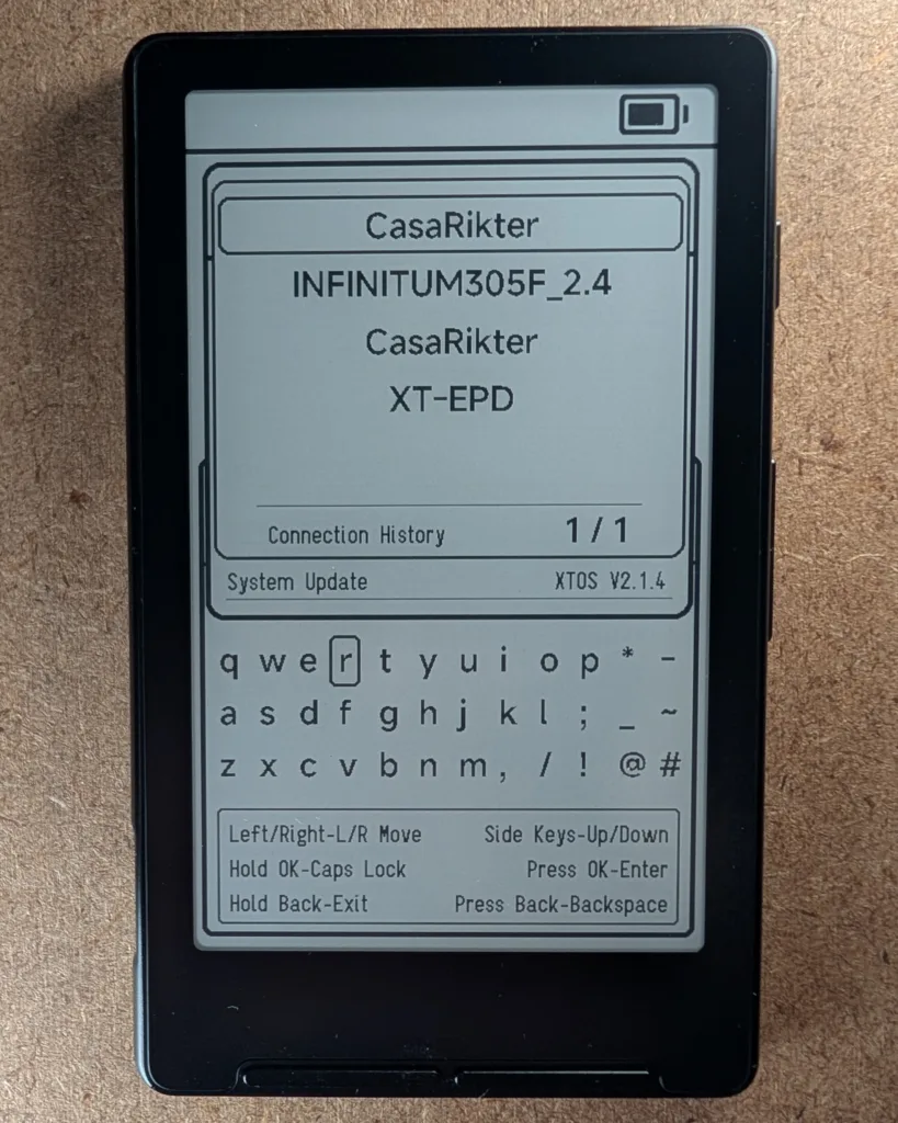 Xteink X4 network selection menu