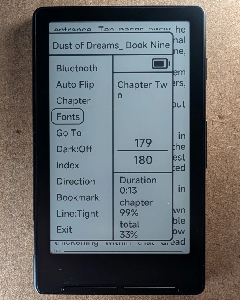 Xteink X4 reader software settings