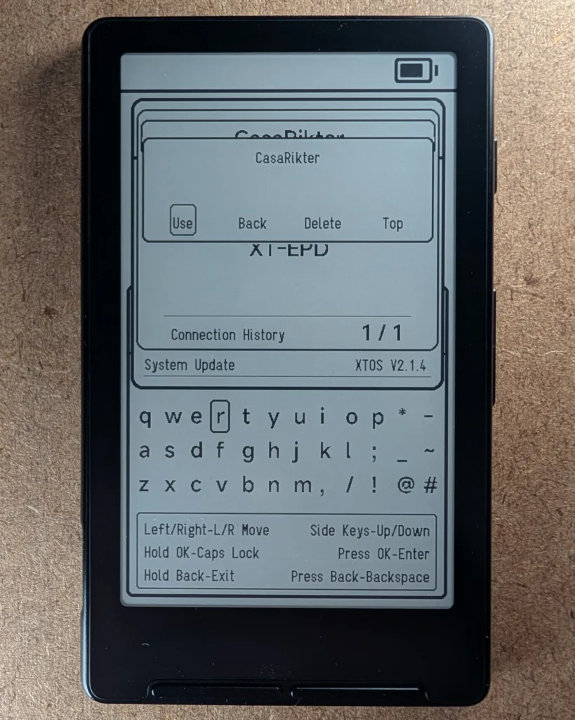 Xteink X4 Use network modal window