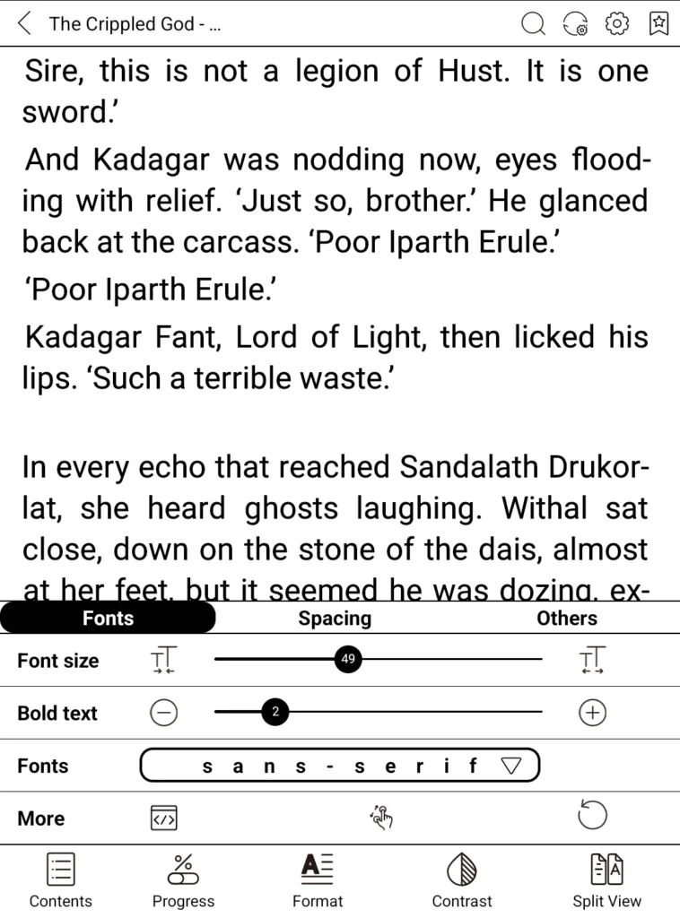 Bigme B6 Color xReader Format menu
