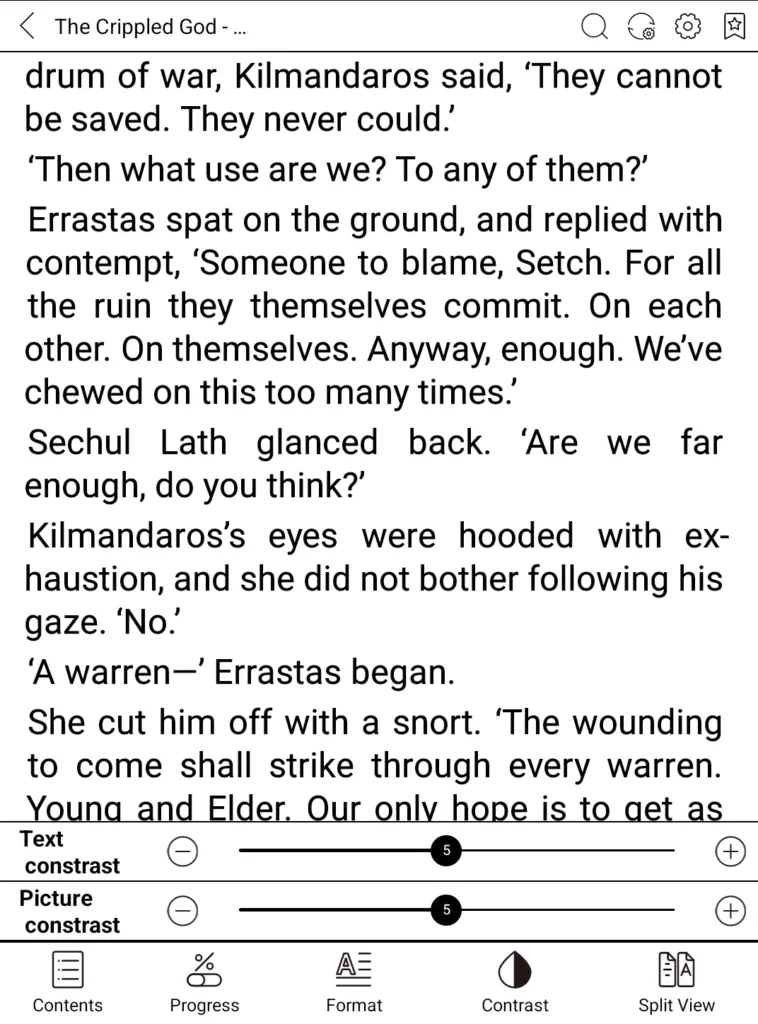 Bigme B6 Color xReader Contrast menu