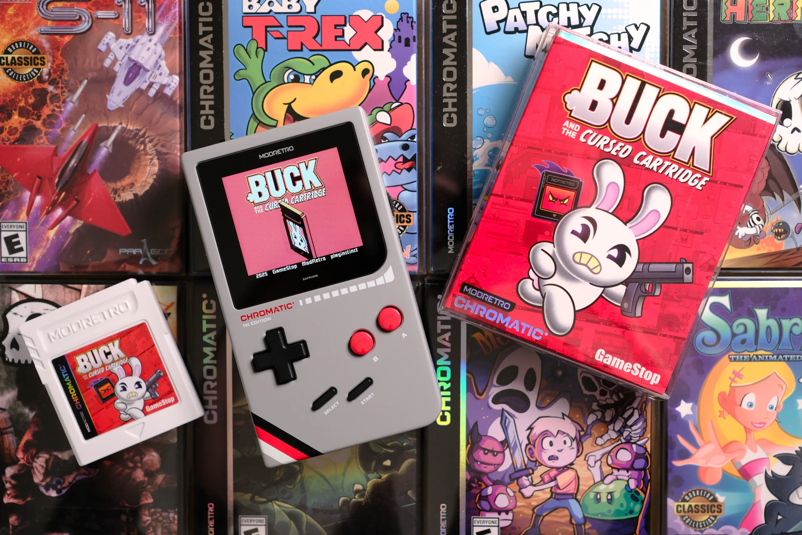 Chromatic playing Buck and the Cursed Cartridge with cart and box showing