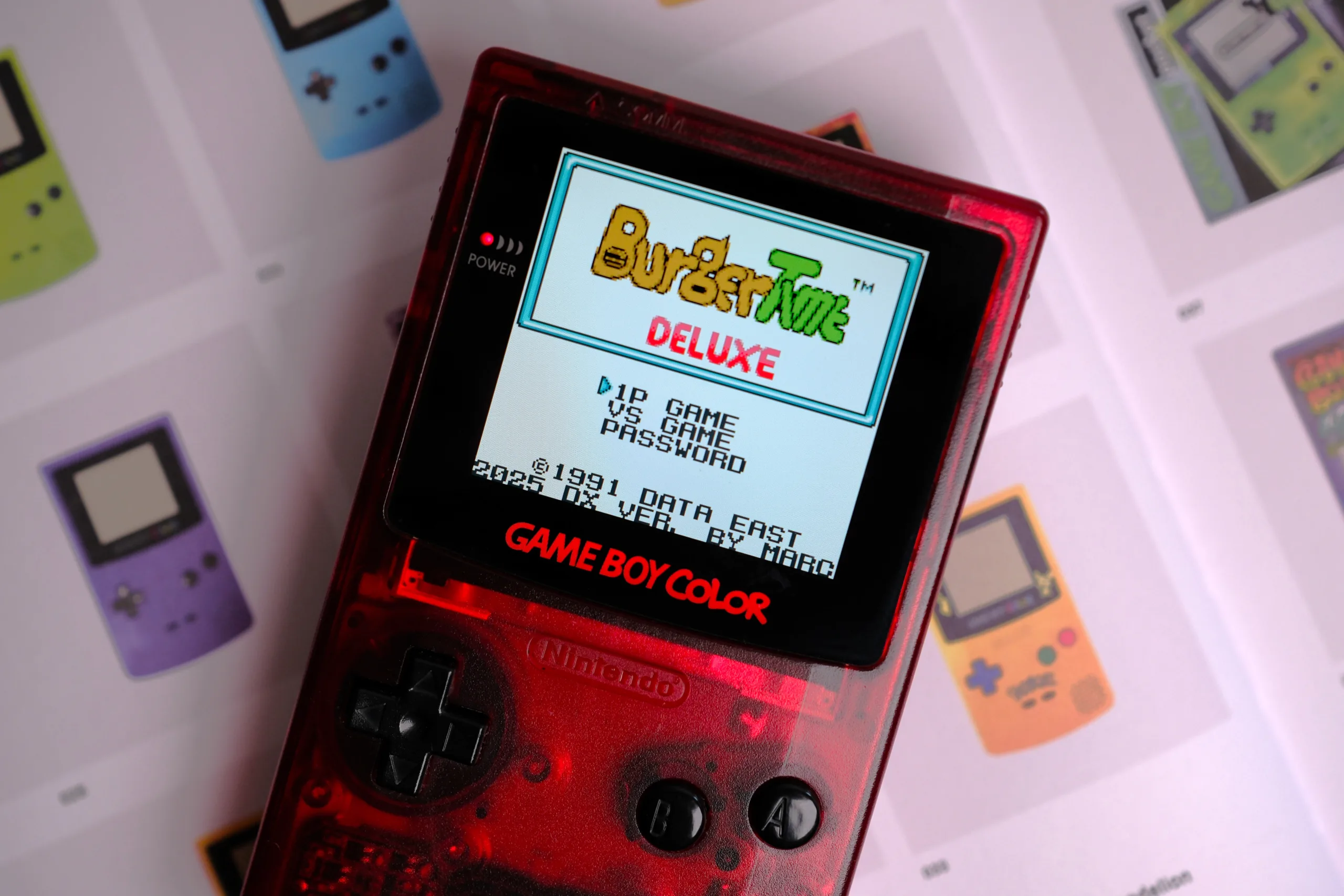 Burger Time Deluxe mod on modded Game boy Color screen