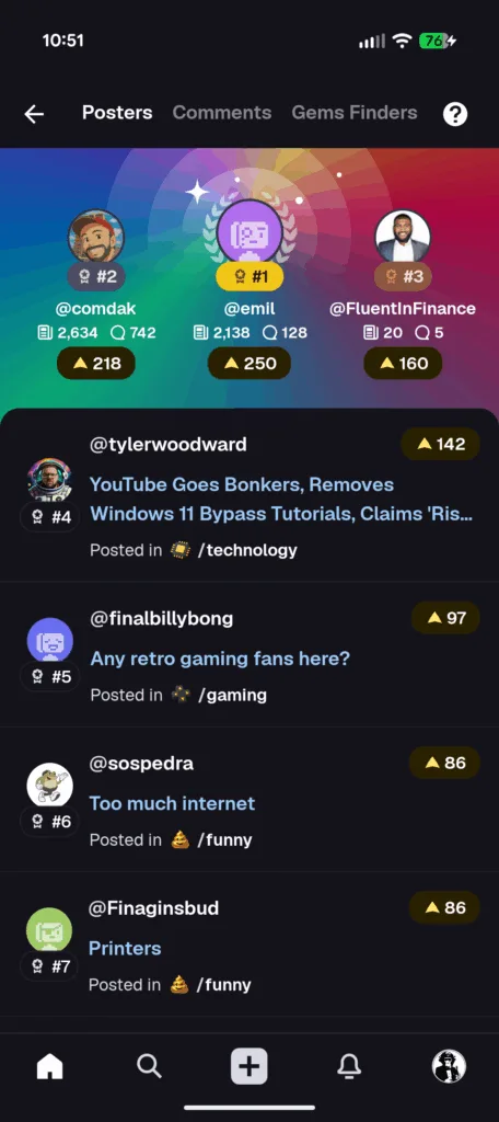 Screenshot of Digg Android app showing leaderboard