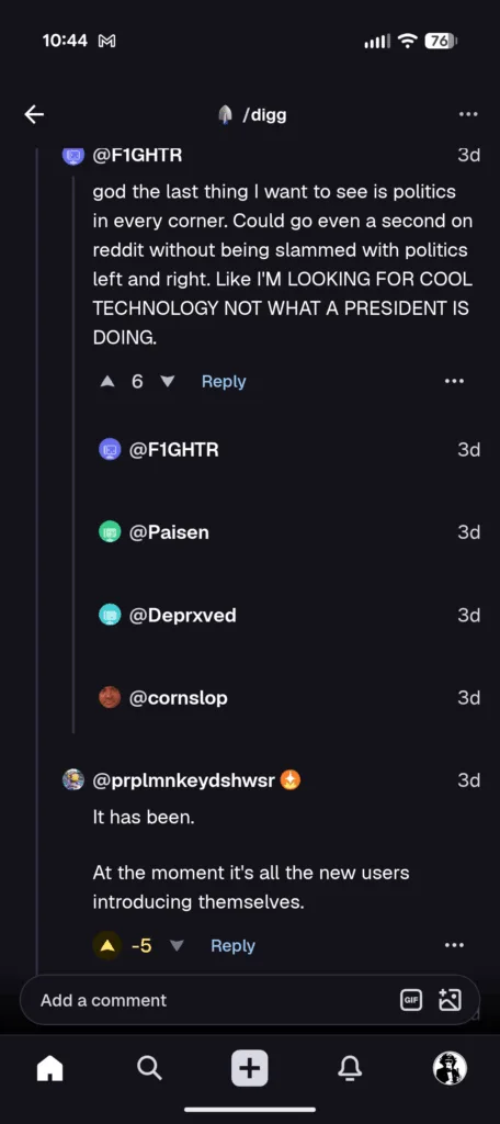 Screenshot of Digg Android app showing downvotes for pointing out the obvious