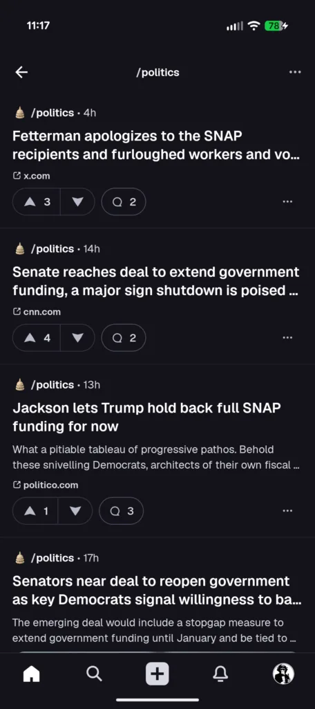Screenshot of Digg Android app showing politics sub, which looks similar to reddit
