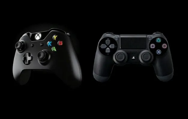 A Xbox One and Dualshock 4 controller.