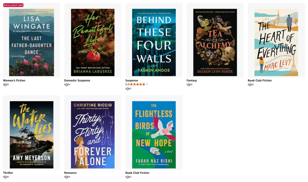 Screenshot of December's free Kindle First Reads e-books
