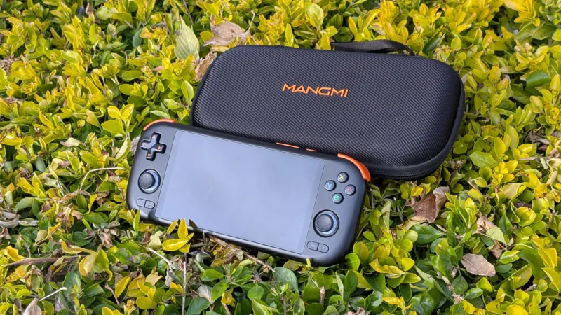 Black Mangmi Air X and hard case on shrub
