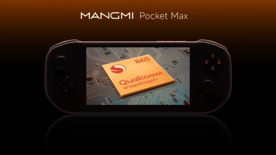 Mangmi Pocket Max teaser image with image of Snapdragon 865 processor overlaid