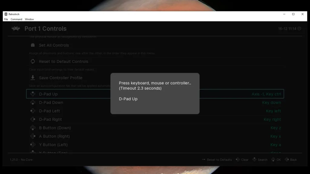 RetroArch assign controller button modal