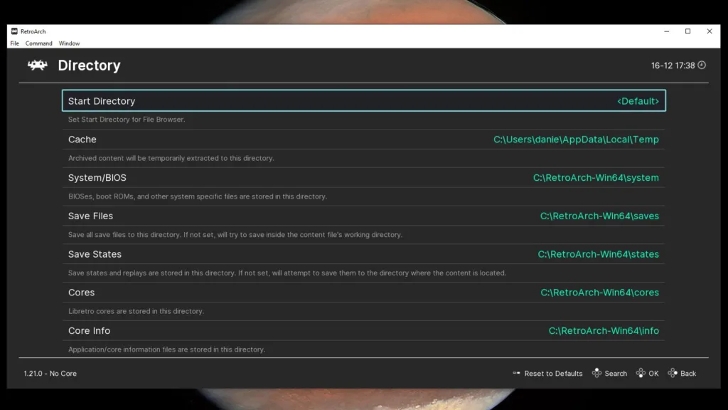 RetroArch Directory menu