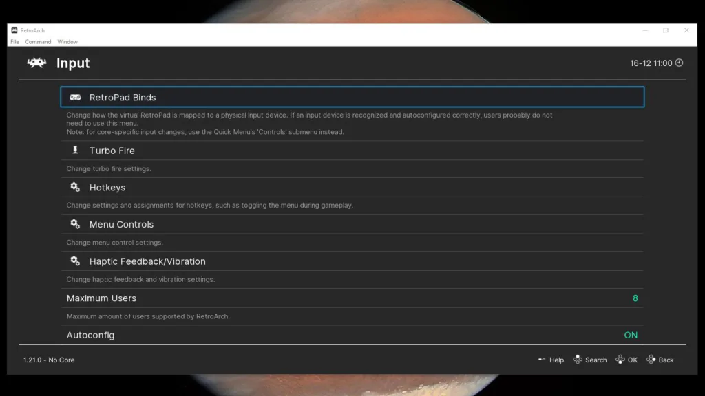 RetroArch Input menu