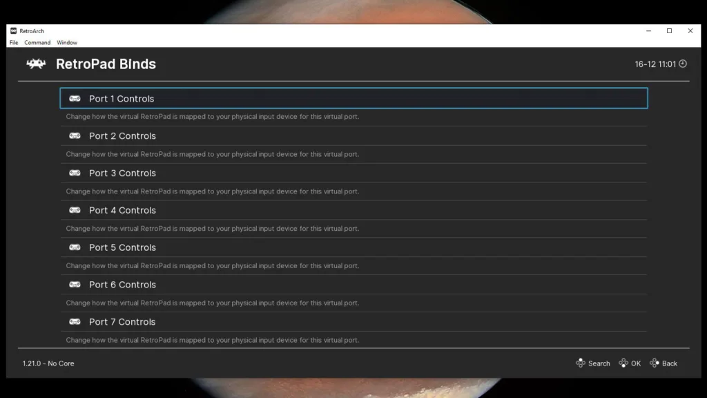RetroArch RetroPad Binds menu