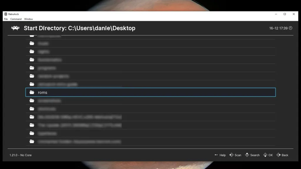 RetroArch Start Directory menu
