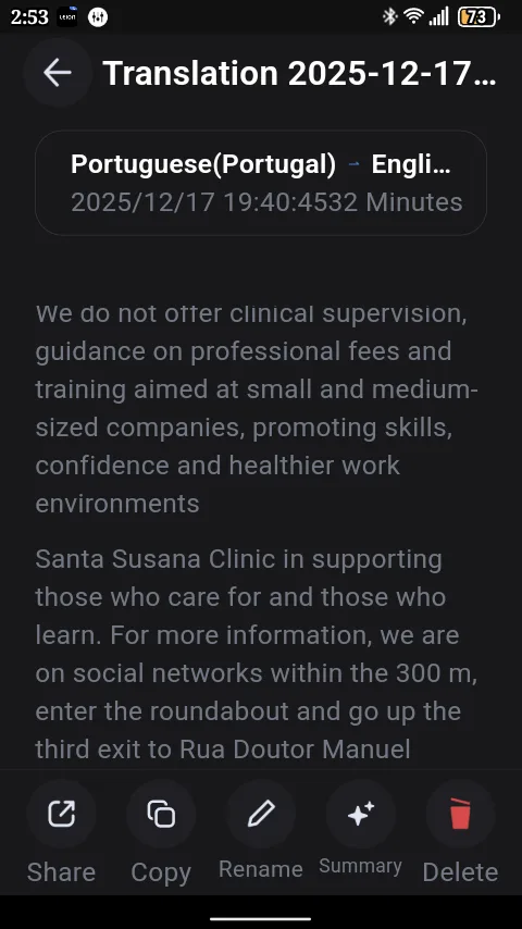 A screenshot of translation history from the Leion app.
