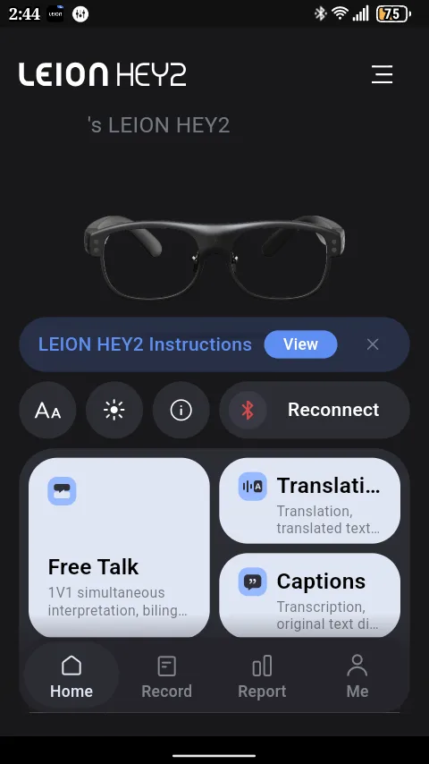 Leion Hey2 Translation Glasses software screenshot