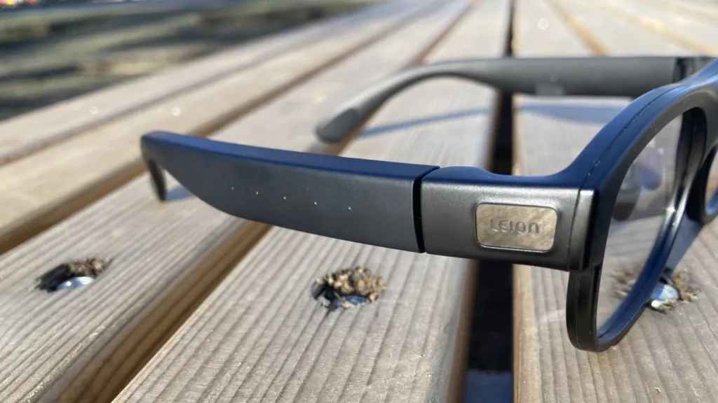 Leion Hey2 Translation Glasses showing the side arm and hinge