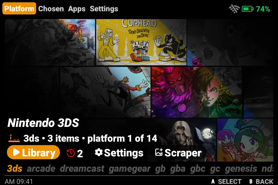 MagicX One 35 Dawn launcher showing the platform select screen