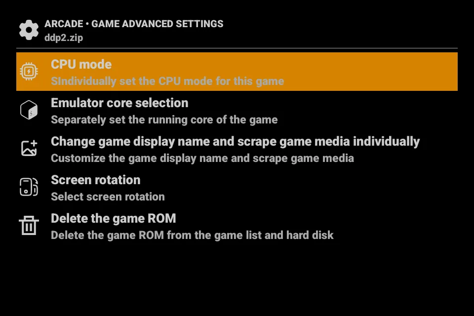 MagicX One 35 Dawn launcher showing the game settings options