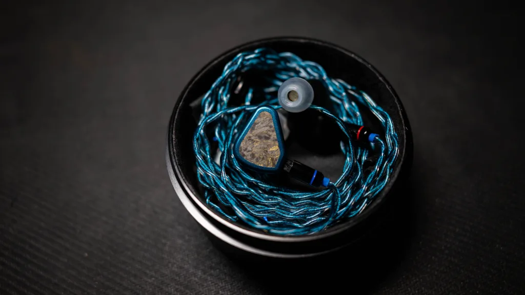 Symphonium Titan with Spinfit W1 eartips inside its case