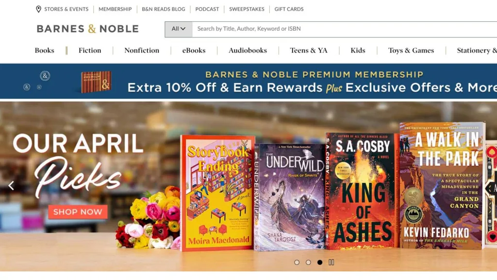 screen capture of the Barnes & Noble online storefront