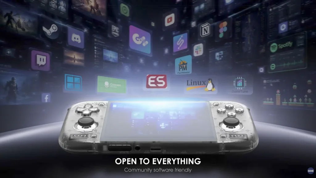 A promotional picture showing all sorts of apps and software you can run on the Pocket Nova. There's GameNative, ES-DE, iisu, Clustertune, Winlator, Cocoon, and a lot more, but the most important one for me is Linux.