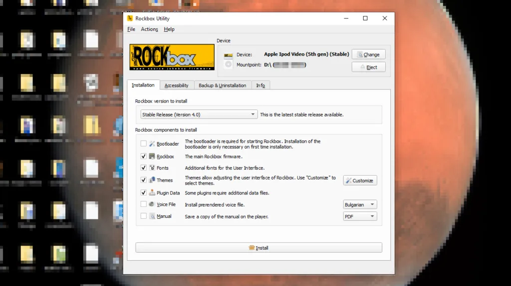 Rockbox prel-installation dialog